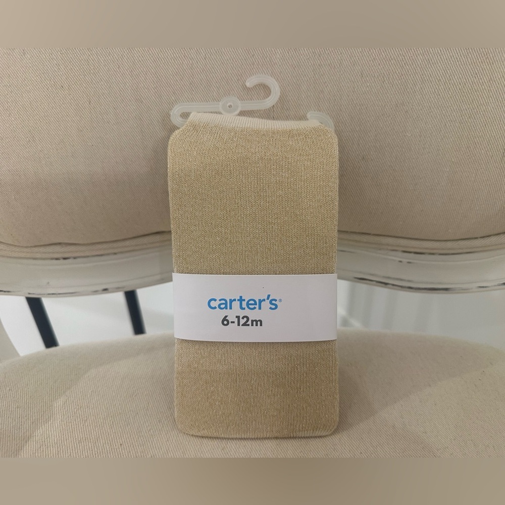 🤍 6~12 Mth Carter's Gold Soft Knit Fancy Baby Tights NWT